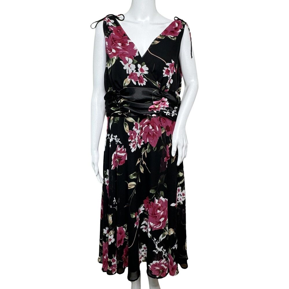 Conneted Dress Womens 16 Black Pink Floral Flower Career Workwear Party Preppy